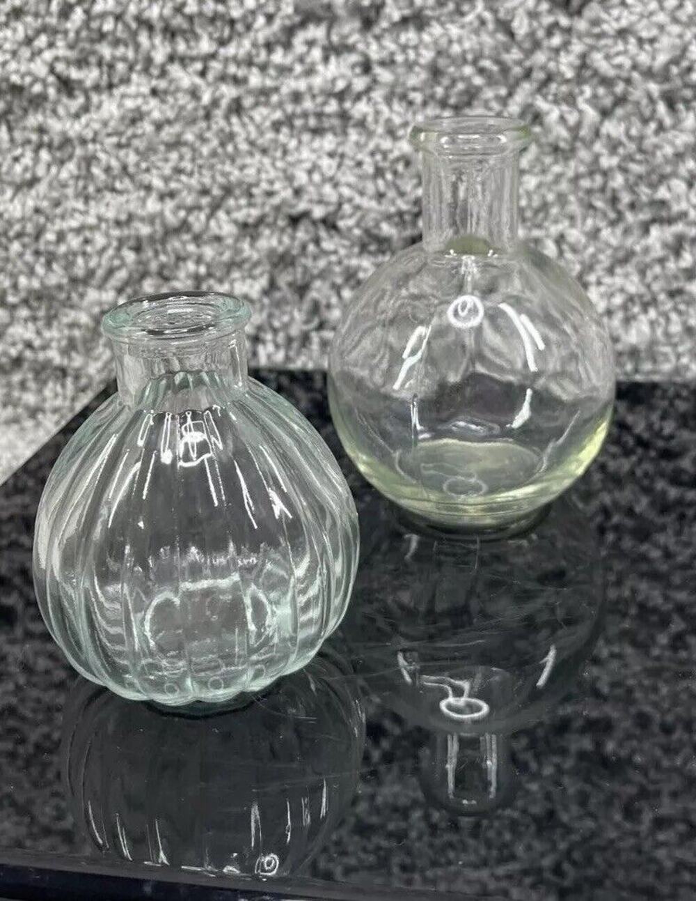 Set of 2 Clear Crystal Glass Vase Decanter Small Bottle No Lid Stopper